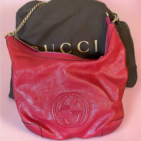 Authentic Gucci Patent Pink Fuchsia Soho Fringe Tassel Chain Tote Bag GORGEOUS! - Picture 6 of 16